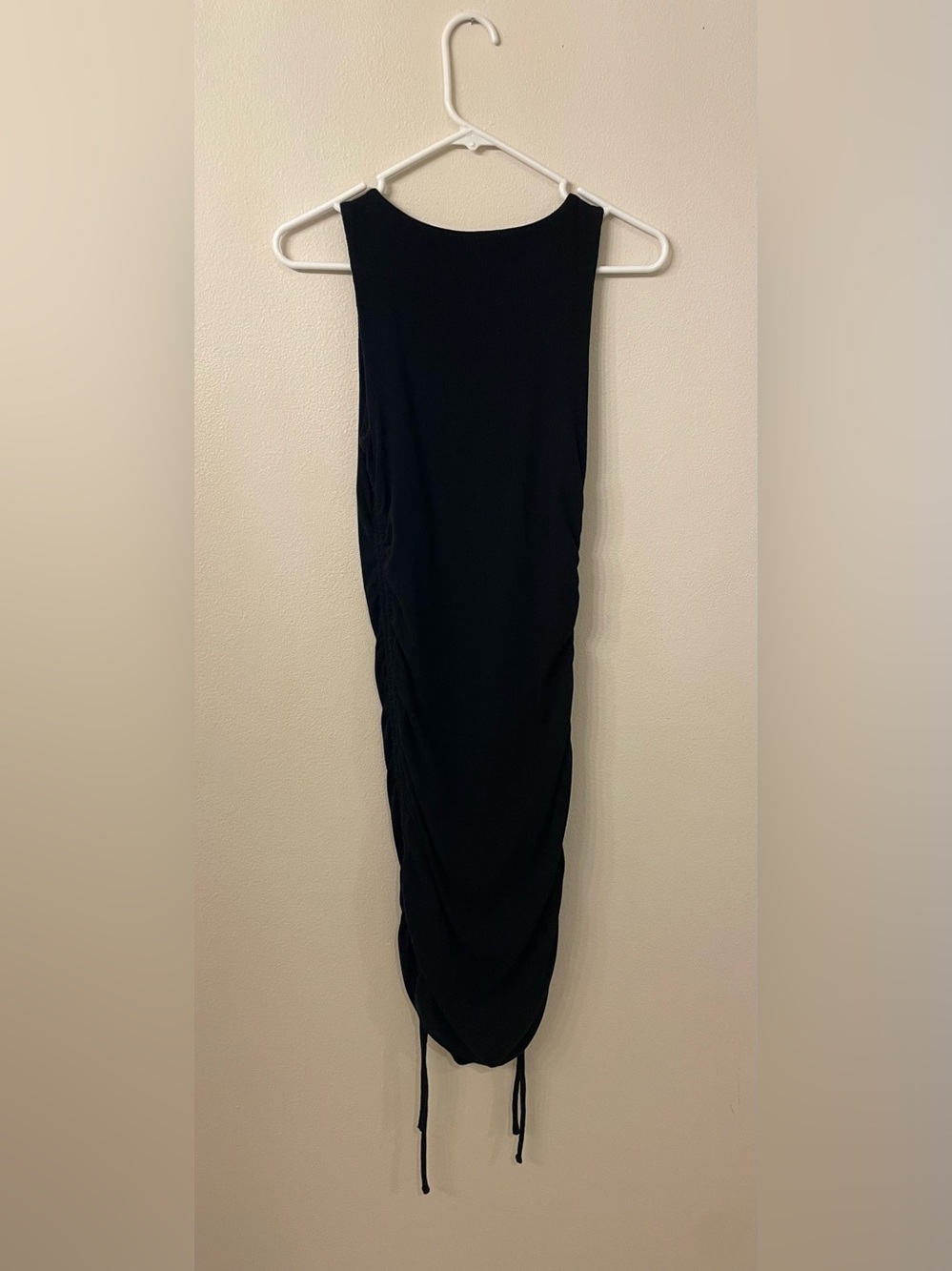 Lulus Over and Over Black Ribbed Drawstring Ruched Bodycon Dress, Medium - Picture 4 of 8
